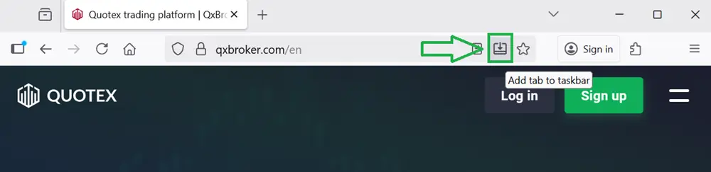 Install Quotex PWA from browser address bar for PC